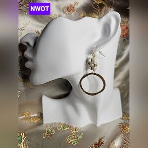 Square Stud & Hammered Dangle Hoop Earrings NWOT